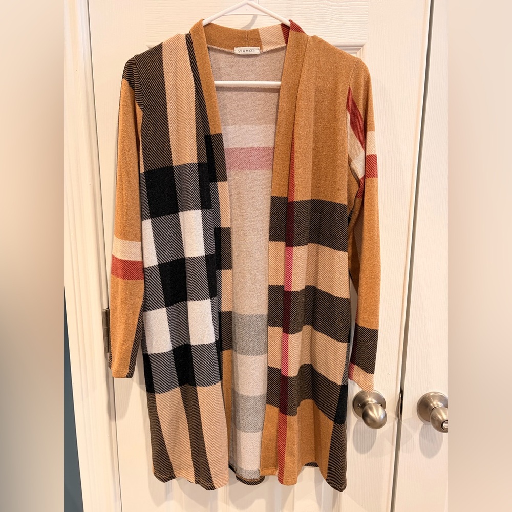 Plaid Open Front Cardigan